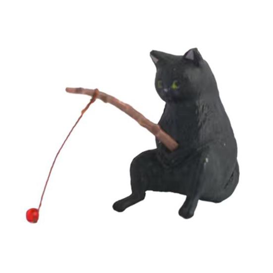 Fishing Kitten Statue Cartoon Cat Figurine Collectible Resin Miniature Cat Sculpture for Fish Tank Micro Landscape Aquarium Decor