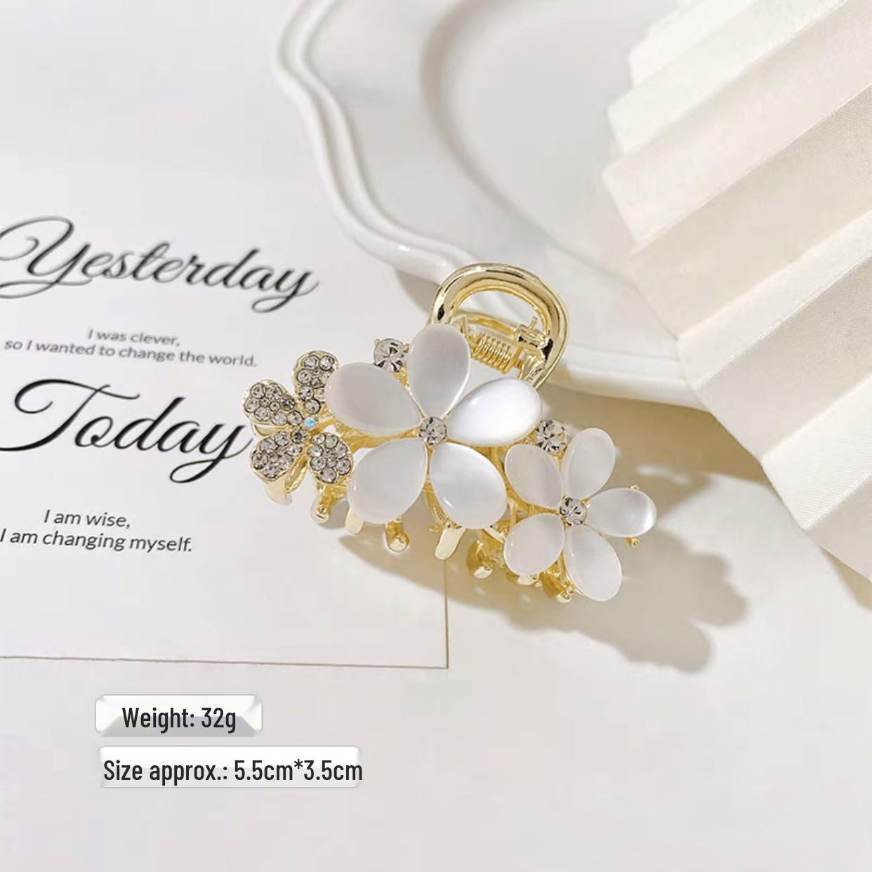 

Камень Кошачий глаз Цветок Средний Зажим-краб: Универсальный и модный металлический аксессуар для волос