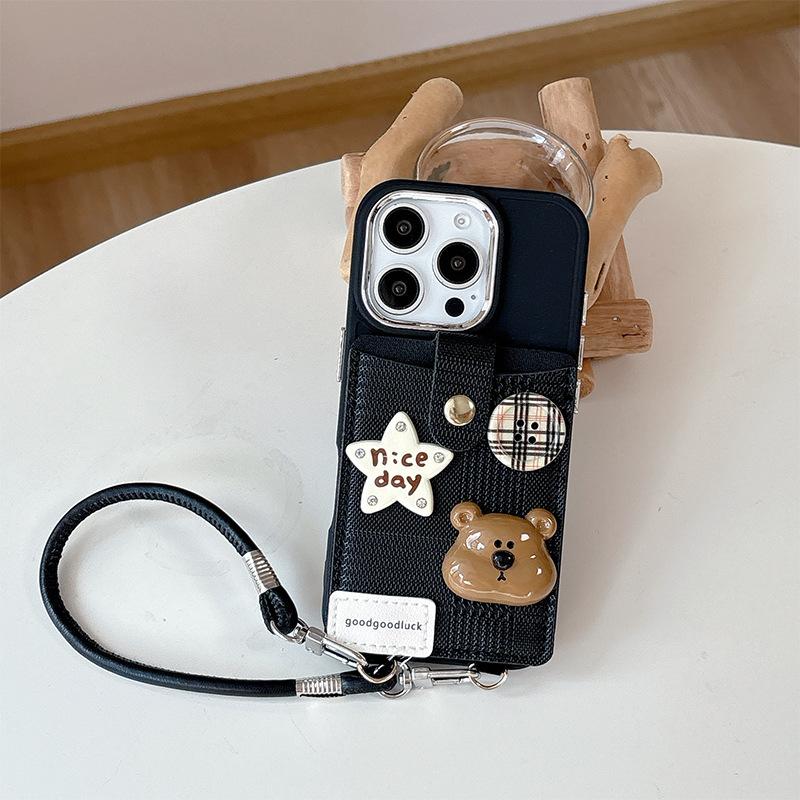 

For IPhone17Air Coin Purse Card Holder Mobile Phone Case Hand Strap for Apple 16 Button 15pro Bear Star For iPhone 17Promax