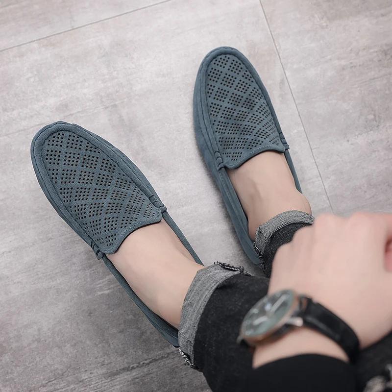 Summer Suede Men Casual Shoes Outdoor Breathable Lightweight Leather Mens Walking Shoes Anti Slip Lightweight Driving Shoes