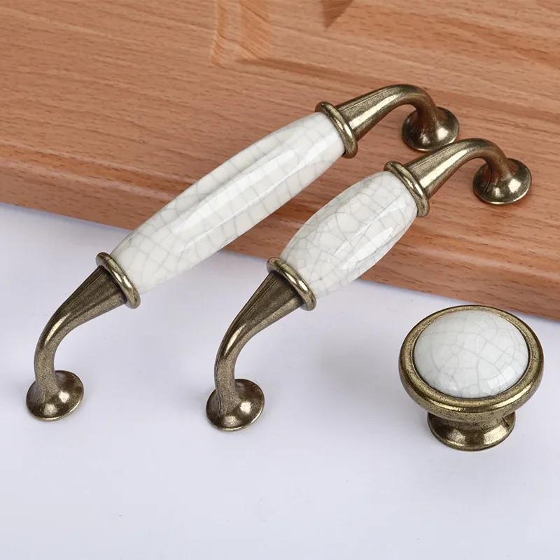 2pcs  Antique Crack Design Marble Ceramic Cabinet Drawer Knobs Handles