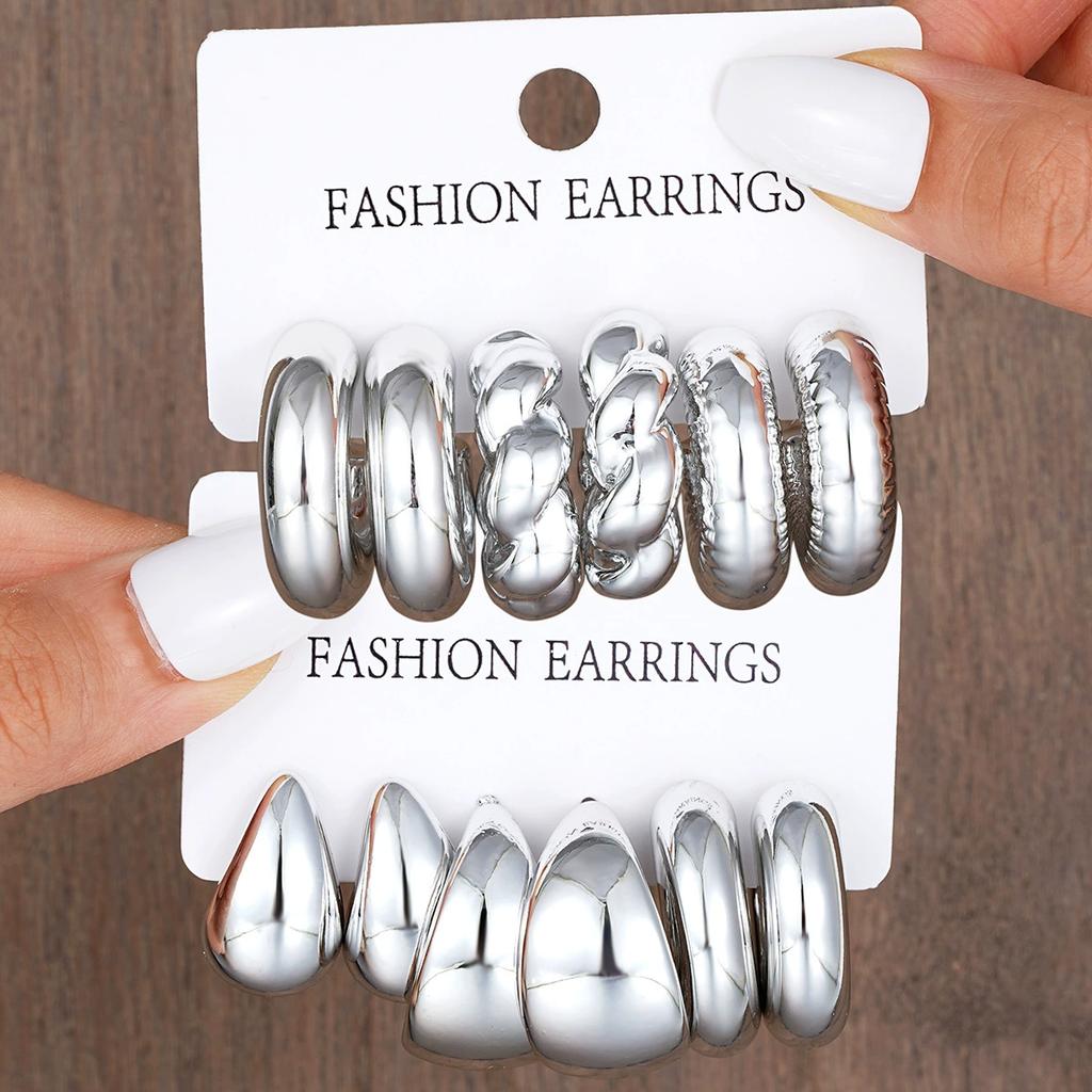 18 Pcs/Set Large C-Shape Teardrop Hoop Earrings for Women Fashion Gold Color Exaggerated Twist Earring Daily Wear Jewelry Gifts