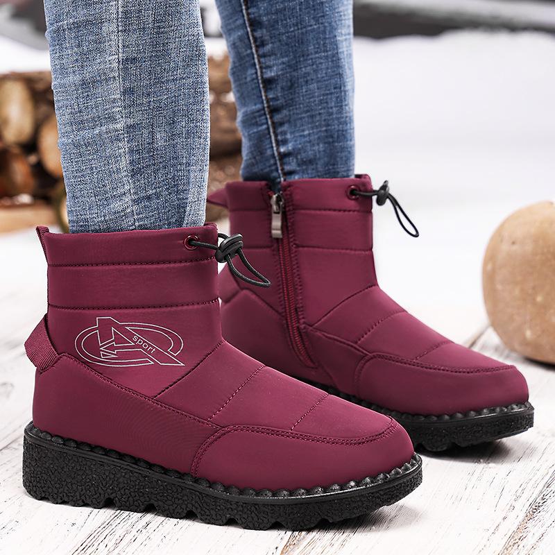 Shoes Women's Winter Cotton Boots New Velvet Thickened Medium Top Thick-soled Cotton Shoes Waterproof, Non-slip and Warm One Pedal