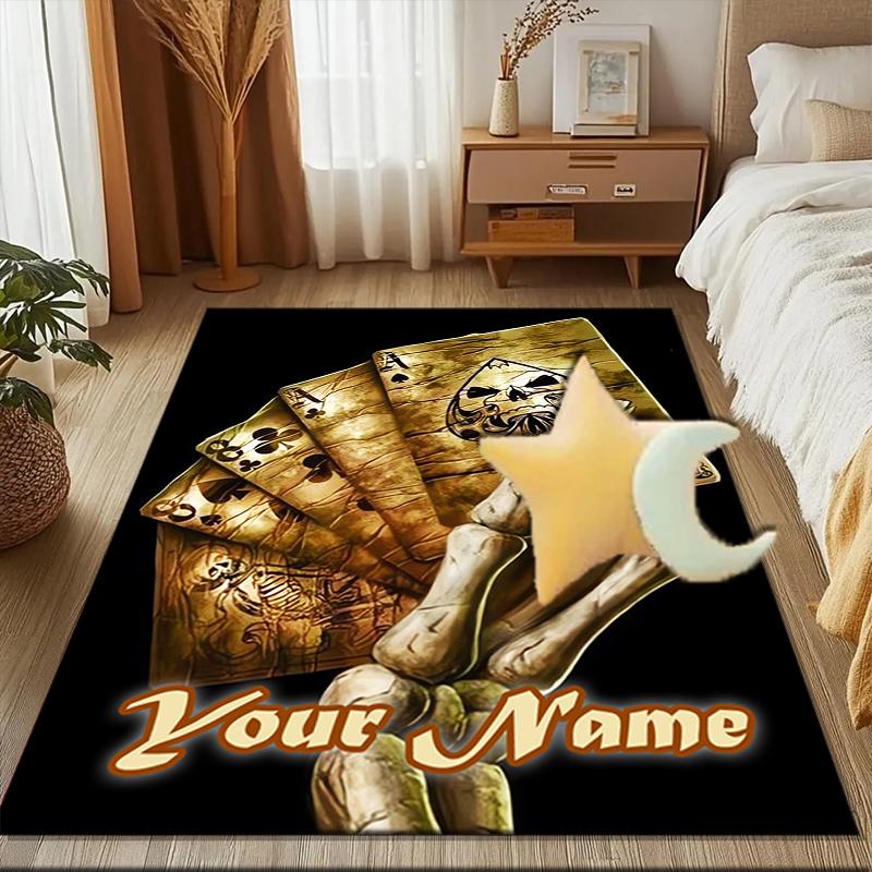 1PC Custom Name "Skull Cards: Death's Grip" Theme Floor Mat Ideal for Living Room, Game Rooms, Office, Bedroom Floor Mat Design