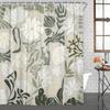 Boho Floral Botanical Shower Curtain - Mid Century Green Flowers & Leaves, Spring Summer Retro Aesthetic, All-Season Bath Decor