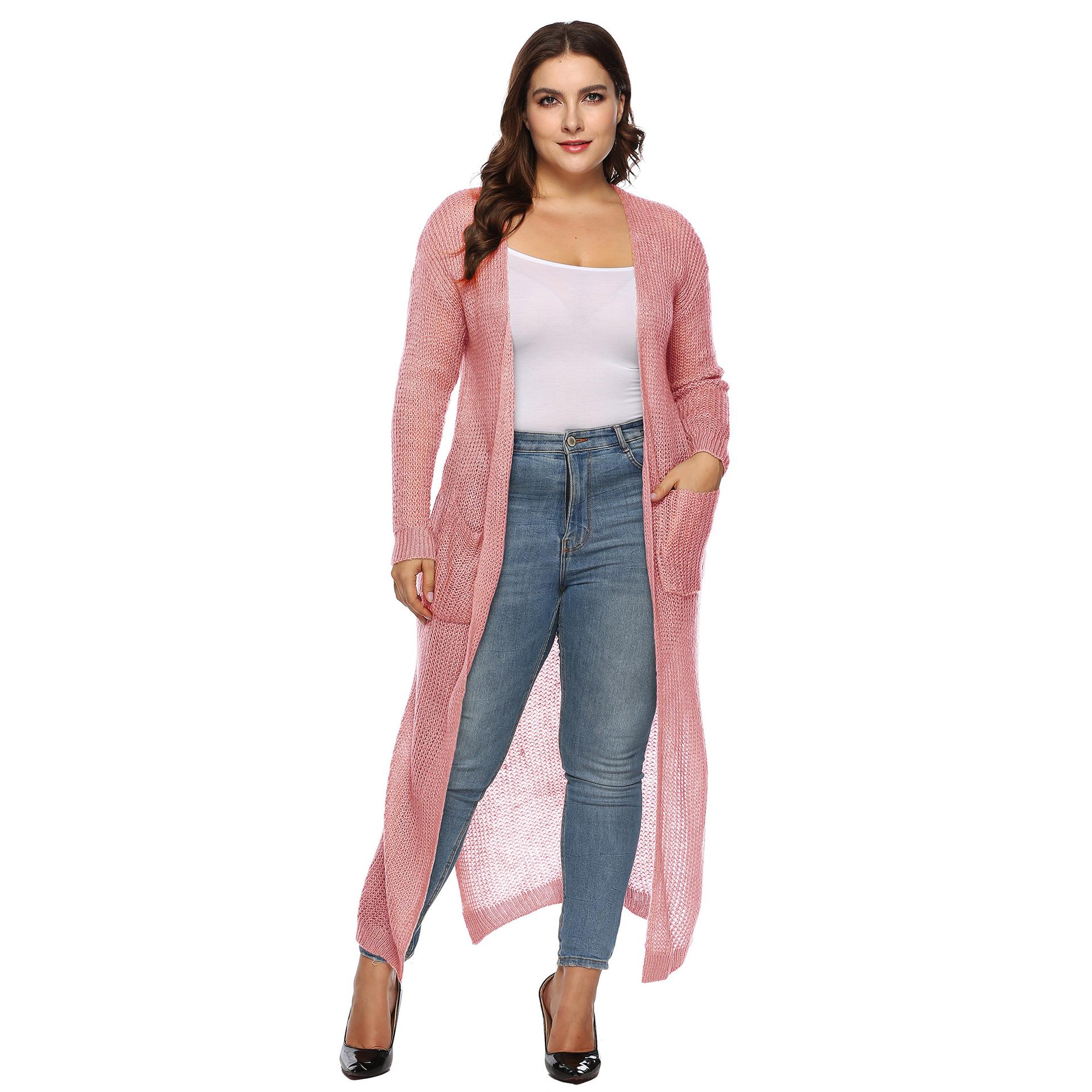 

Осінньо-зимовий жіночий кардиган великого розміру з довгими рукавами, потовщений, довгий XXXL рожевий