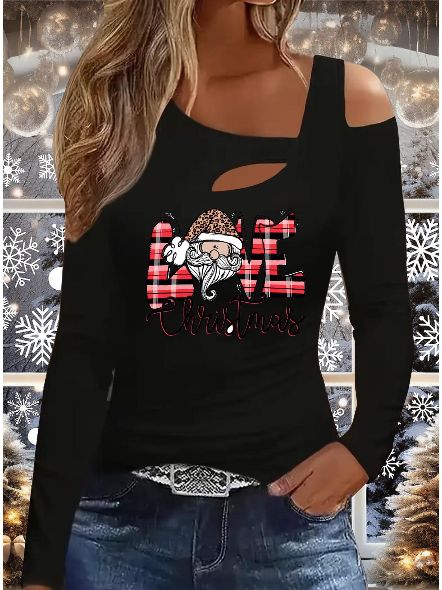 

Осень и Зима Женский Новый Повседневный Топ с Длинным Рукавом Рождественский Узор Идеальный Подарок на Хэллоуин Рождество Футболка S чёрный