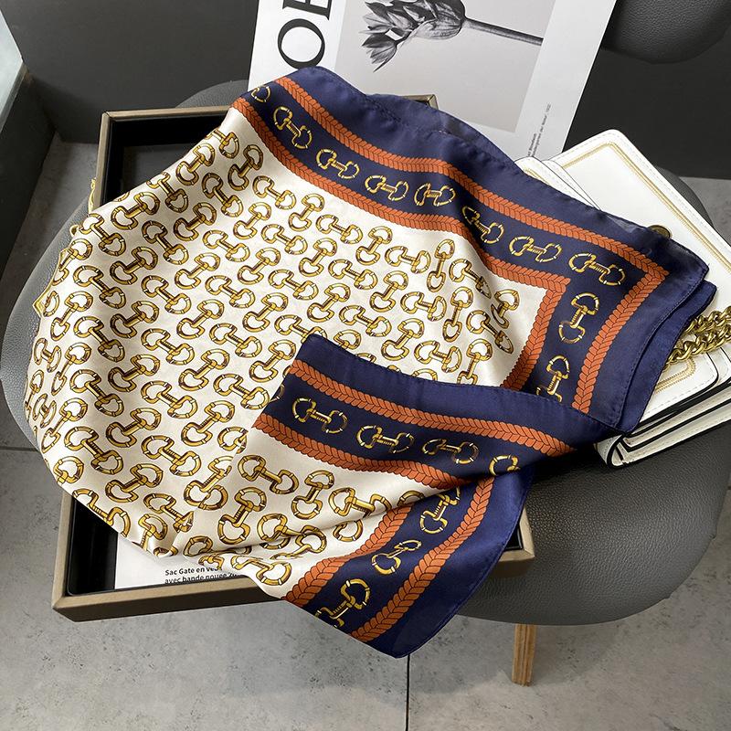 Beach Sunscreen Kerchief Luxury Design Square Scarves Women Popular 70X70CM Silk Hijab The Four Seasons Headscarf