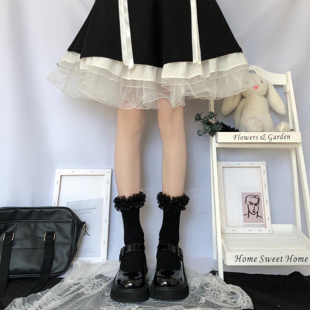 Summer Lace Socks Japanese Lolita Sweet Tube Socks Children's Black Cotton Lolita Calf Socks Tide