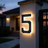 LED Solar House Number Light, IP44 Waterproof Outdoor Glowing Address Signs, Illuminated Address Plaque for Home Hotel Office