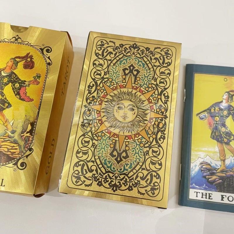 Gold Foil Waterproof Tarot Card Set with Full-Color Printing and Game Instructions