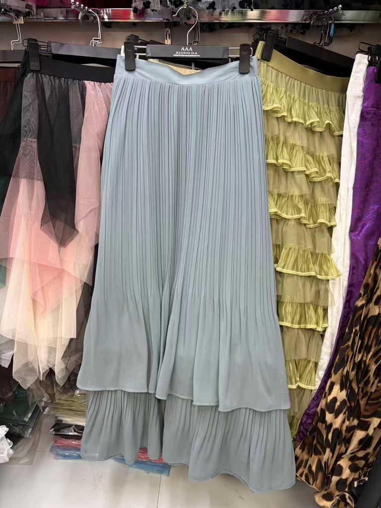 Elegant Japanese-Style Double-Layer Pleated Chiffon Skirt, Slimming and Versatile with an Elastic Waist