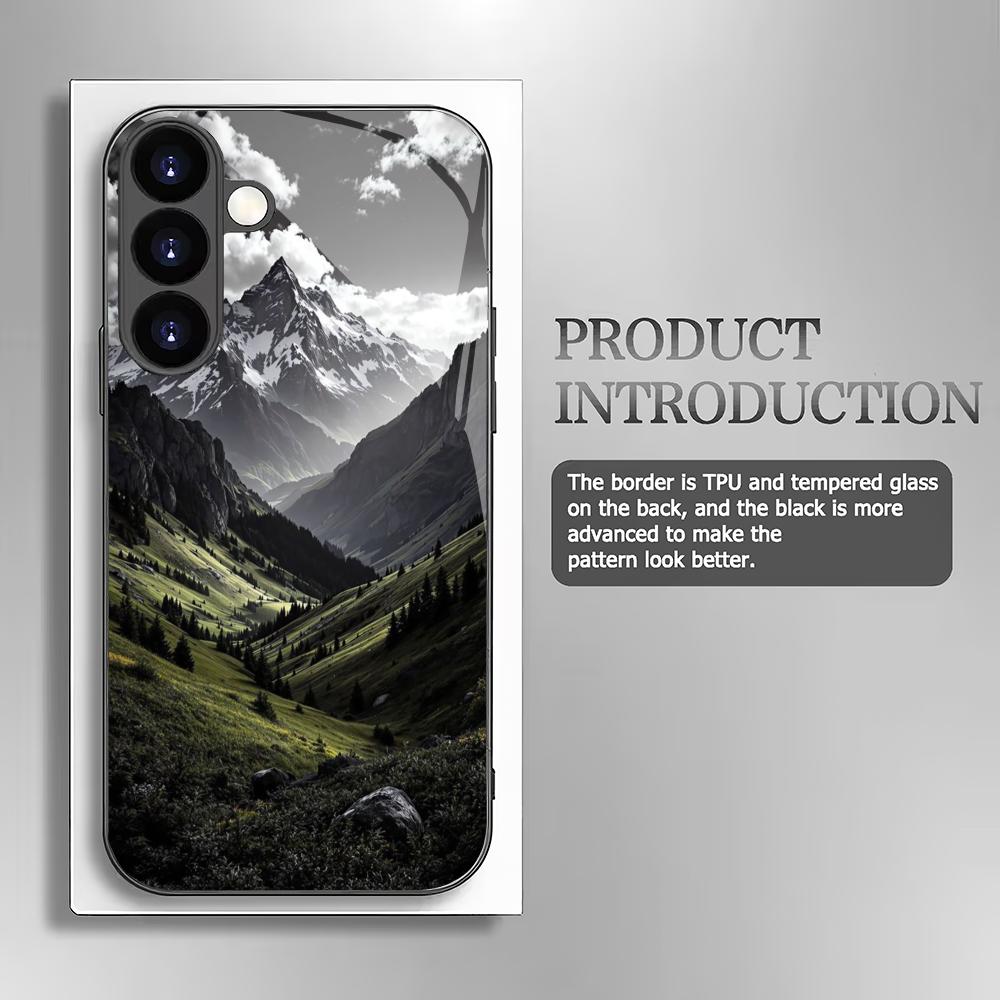 Tempered glass phone case suitable for Samsung Galaxy S26 S25 S24 S23 S22 S20 FE/Ultra/Plus mountain scenery, high-end fashion