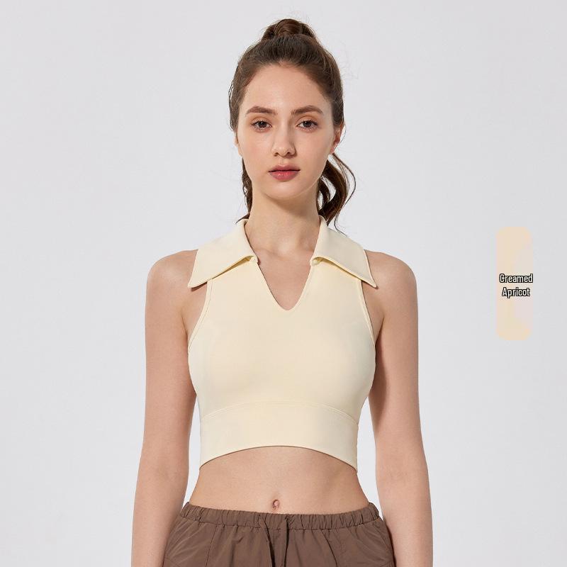 

Women s Breathable Slim-Fit Sports Vest with Turn-Down Collar and Built-In Bra Pads for Running and Yoga S