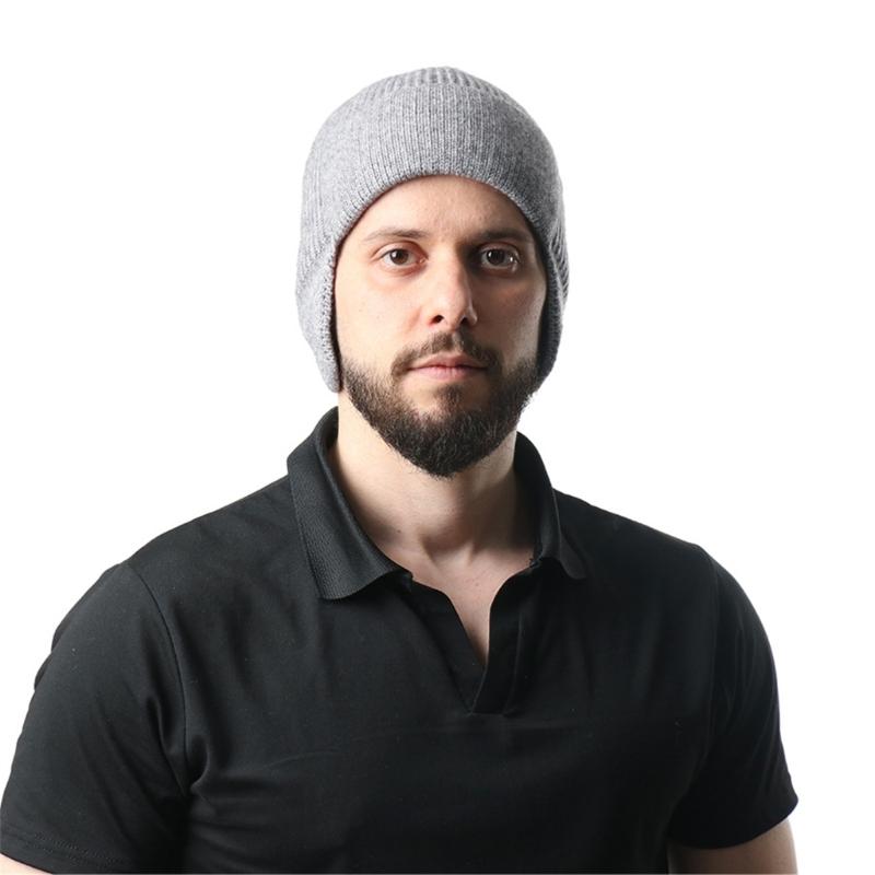 Knit Brimless With Solid Color Earflaps Design Soft Acrylic Winter Pullover Hat For Unisex Adults Teens Daily Cycling Wear
