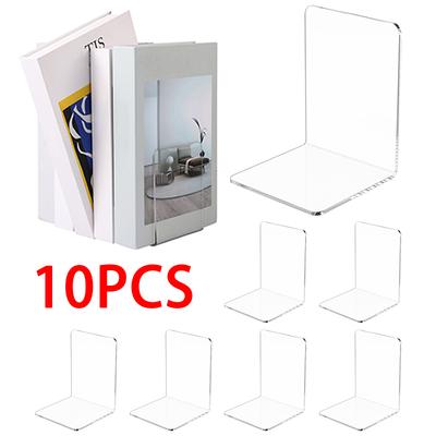 10Pcs Acrylic Bookend L Shape Book End Dividers Stopper Book Stand Stable Transparent  for School Library Office File