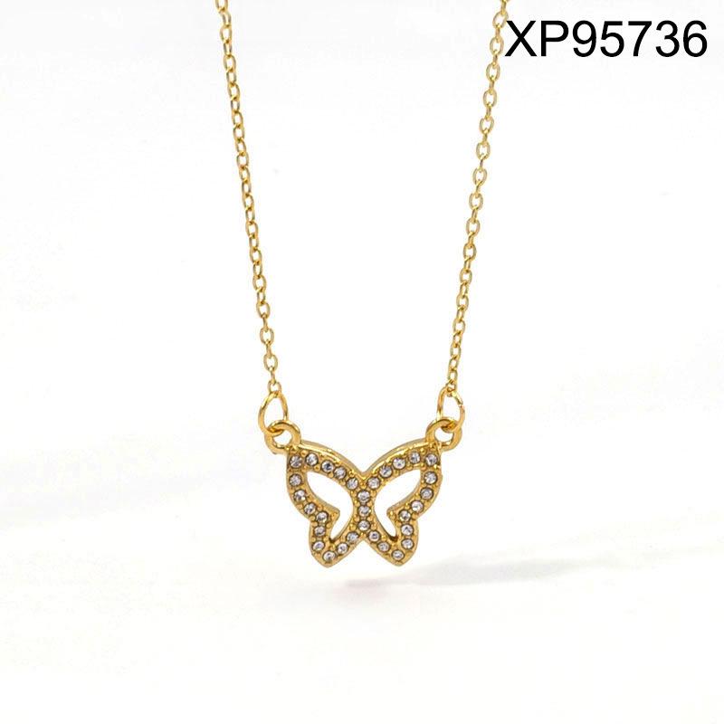 Gold Heart & Butterfly Pendant Necklace - Women's Versatile Titanium Steel Charm Chain