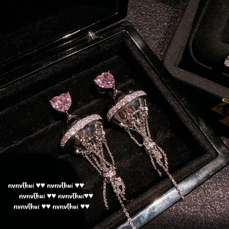 Vintage Heteluchtballon Hart Zirconia Ketting Kwastje Oorbellen Set Dames Franse Retro Stijl Sieraden