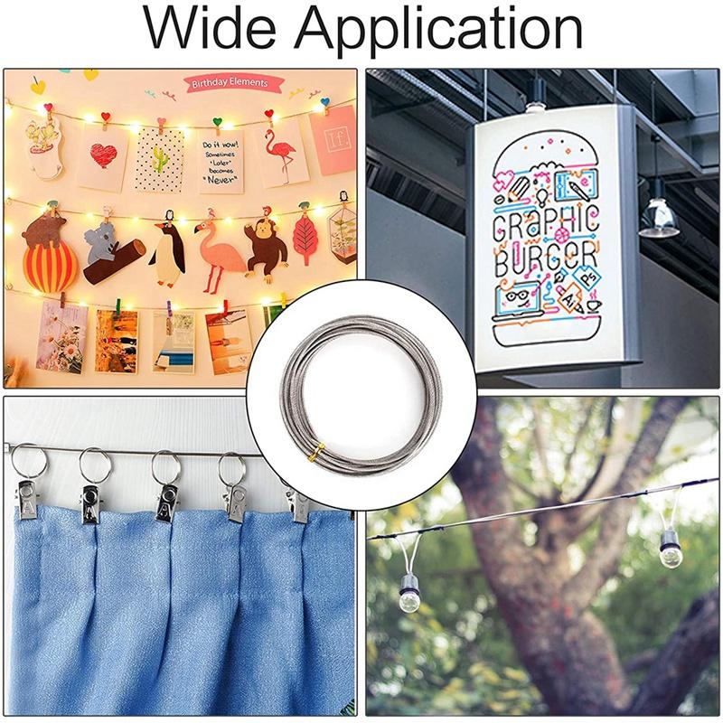 10M Stainless Steel Wire Rope PVC Coated Steel Cable Adjustable Curtain Rope Lamp Suspension Picture Wire For Hanging