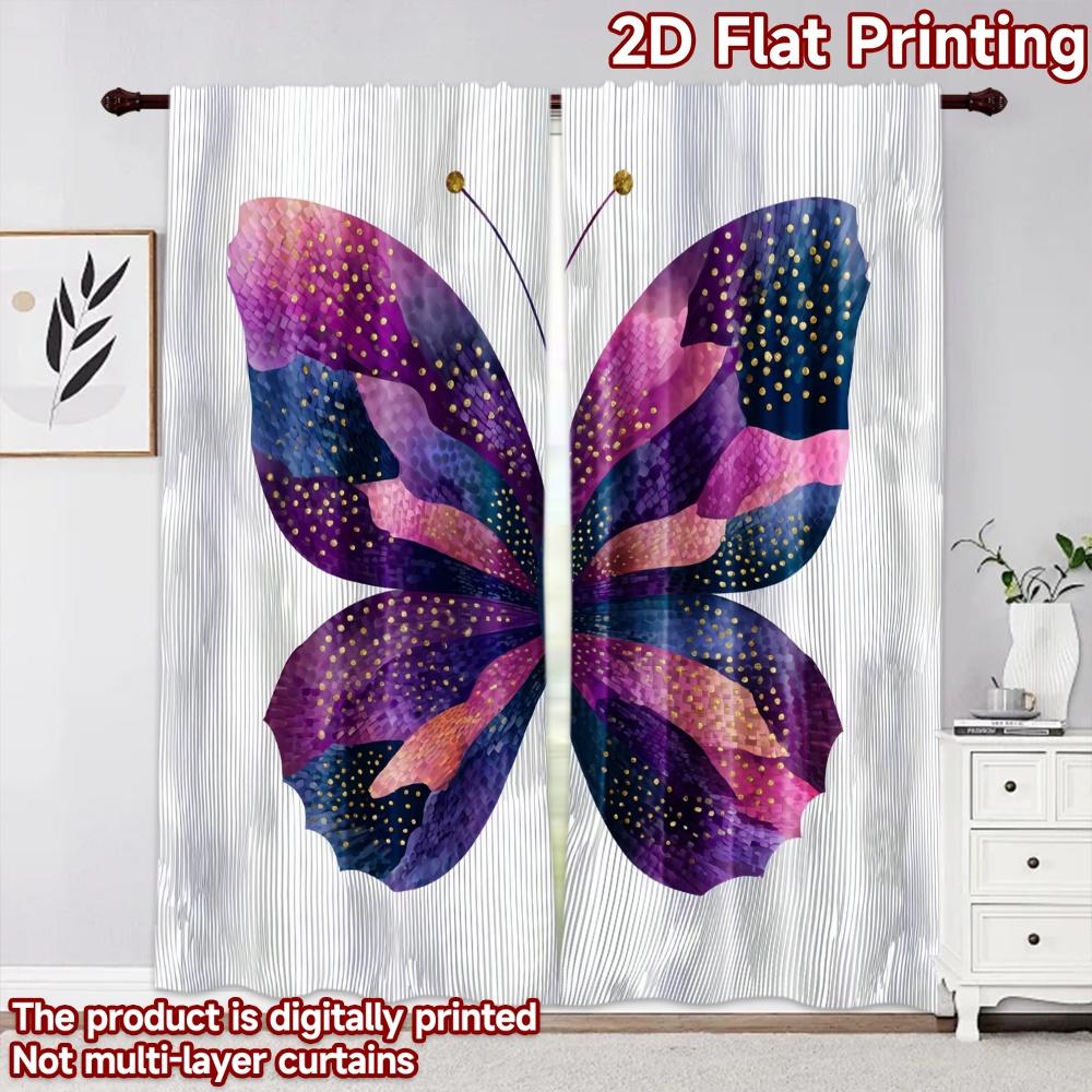 2D Flat Printing 2pcs Curtain Curtain Colorful Artistic Butterfly Digital Printed Polyester Drapes Party Decorations Use for Art