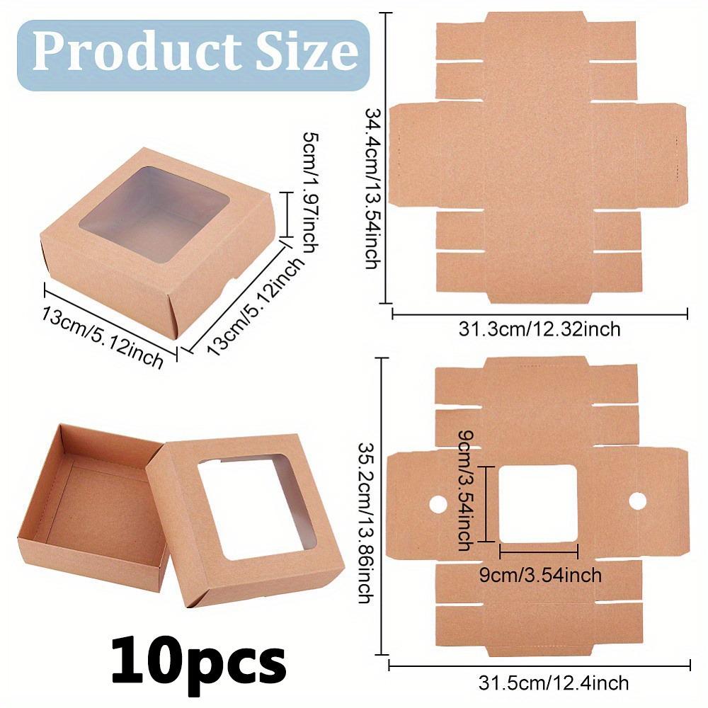 12pcs Folding Kraft Paper Cardboard Jewelry Gift Boxes with PVC Visible Window Square Khaki Color Storing Box