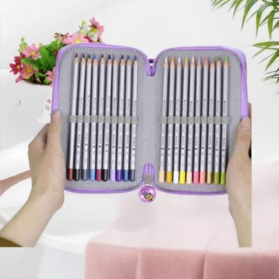 Triple Zipper Pencil Bag Art Painting Supplies Holder Student Stationery Storage Pouch 48 Color Pencils Organizer Case