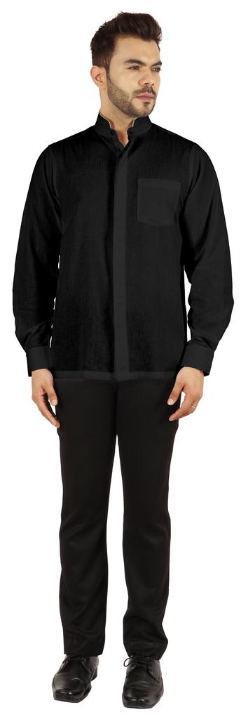 BestMan Pevná pánská košile s dlouhým rukávem pro přední čínský límec s dvojitým knoflíkem