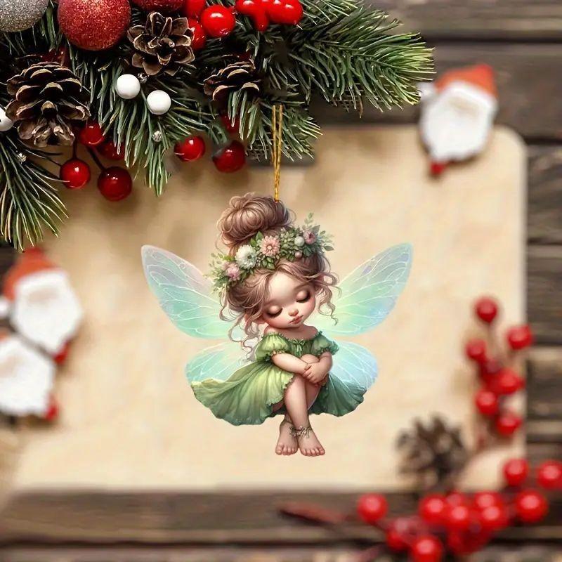 Charming Green Fairy Acrylic Car Rearview Mirror Decoration Keychain With Cartoon Style