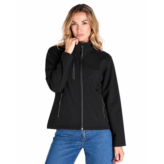 Veste Softshell Femme Noire 300 g/m² – Coupe-Vent et Résistante à la Pluie - Taille : XL - Noir