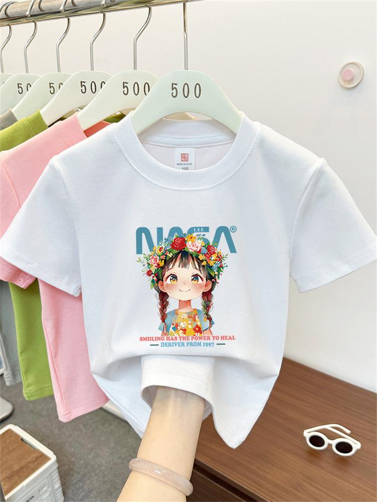 Girls Navy Blue Cotton T Shirt Summer Loose Fit Short Sleeve Crew Neck Top Casual Solid Tee 90
