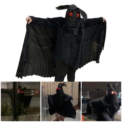 Mothman Cosplay Kostüm Halloween Kapuzenumhang für Männer Frauen Erwachsene Schwarz Fliege