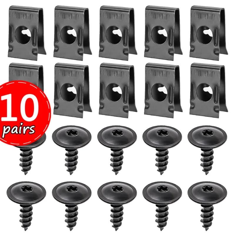 20-100pcs Car Metal Screw Fastener U-Type Clip Anti-rust Clamp Fastener Bumper Fender Trim Panel Fastener Board Clip Accessories