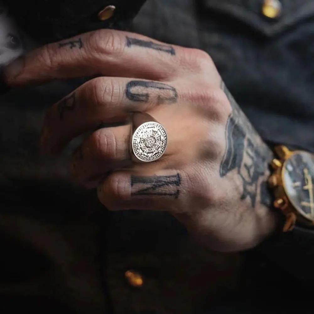 YILUOCD Siegel der Sieben Erzengel Ringe für Männer Der Schlüssel Salomos Ring Kabbala Talisman Amulett Edelstahl Herrenschmuck