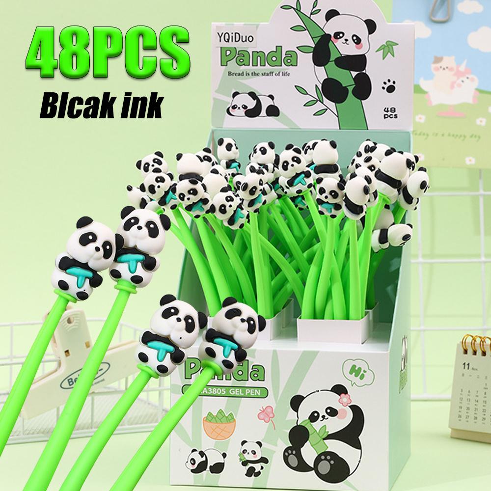 48 Pièces avec Boîte Panda de Dessin Animé Secoueur Musique Stylo Neutre Gel Souple Stylo Secoueur Décompression Cadeau Prix Étudiant Papeterie