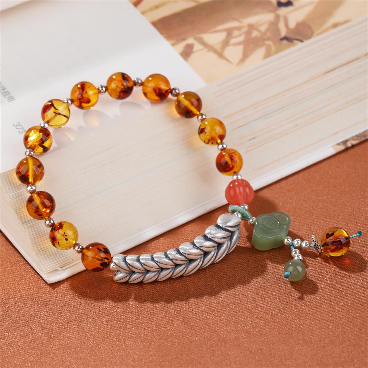 

Браслет из натурального цветка с жемчугом Янтарный браслет