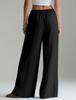 Women's Flowy Linen Wide-Leg Pants - Summer Beach Travel Wear with Elastic Waist & Pockets