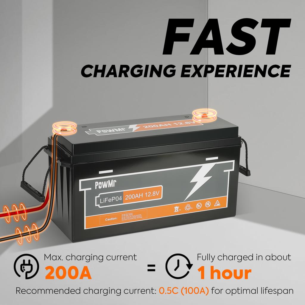 PowMr GER Magazzino 12.8V 200Ah Supporto Parallelo Batteria Ioni di Litio 2560Wh Accumulo di Energia Batteria Ioni di Litio LiFePO4