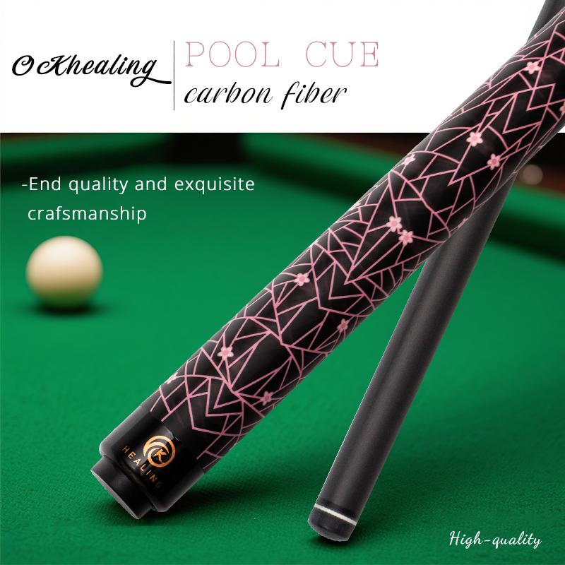 OKHEALING Karbonfaser Billard Queue Niedrige Ablenkung Billard Queue 12,9 mm Spitze, Uni-loc Gelenk 147 cm/58 Zoll Länge 19-20 oz Gewicht, Rosa