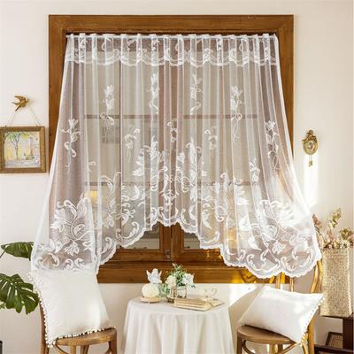 French Romantic Embroidered Short Curtain, Half Drapery for Living Room Bedroom Door Window, Decorative Sheer Curtain, 100cm Wid