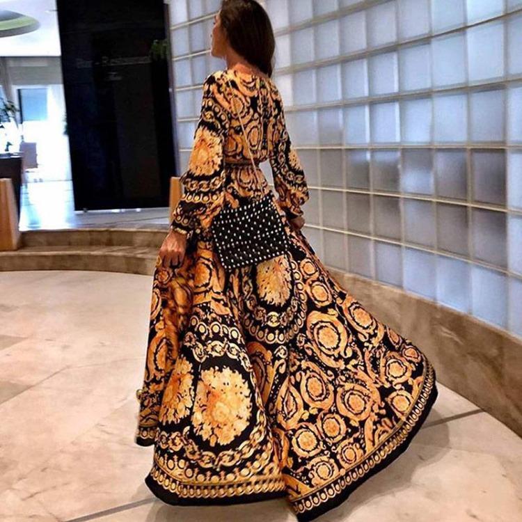 Boho Summer Womens V Neck Printed Long Maxi Sundress