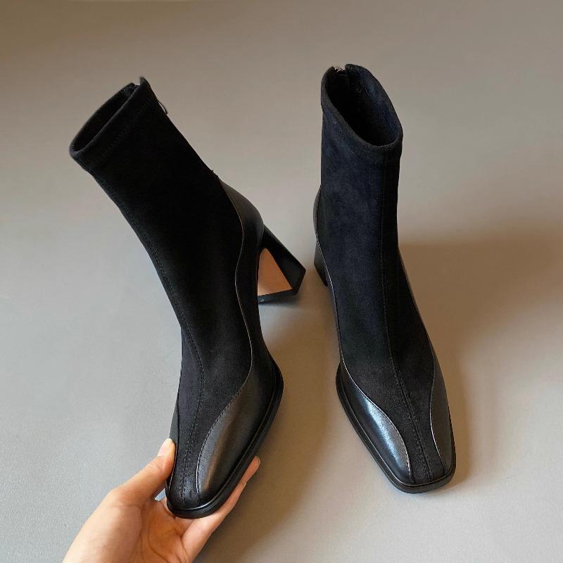 Dámské kotníkové boty v vintage pouličním stylu s krátkými botami a čtvercovou špičkou, podzimní a zimní boty pro ženy