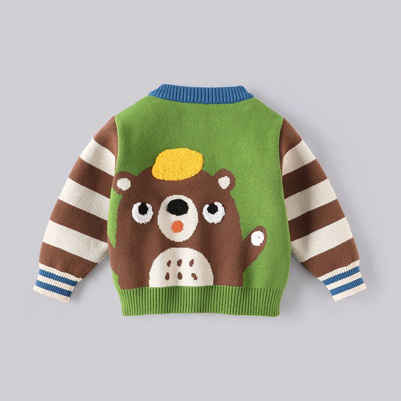 Cardigan Sweater Spring and Autum Kidsren's Clothing Korean Style Girls Cartoon Embroidered Logo Round Neck Outwear Baby Girl Pure Cotton Sweater