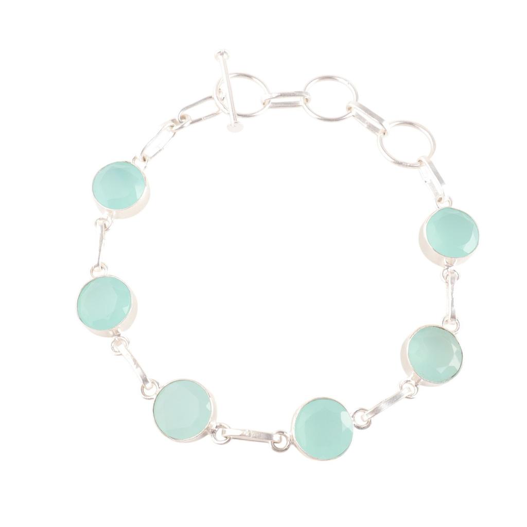 Aqua Chalcedony Gemstone 925 Fine Silver Jewelry Handmade Bracelet Birthday Gift RB-14-18
