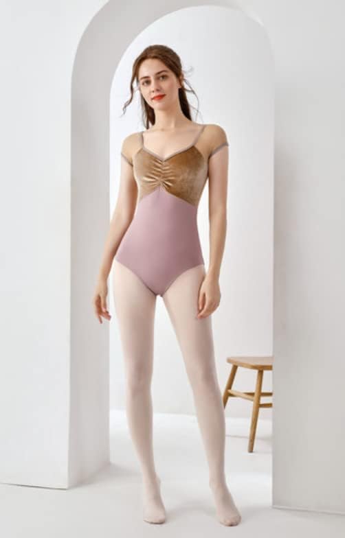 ProDance Velour and Mesh Ballet PLHA006MA Women's Half-Cup Leotard, (M, Mocha)