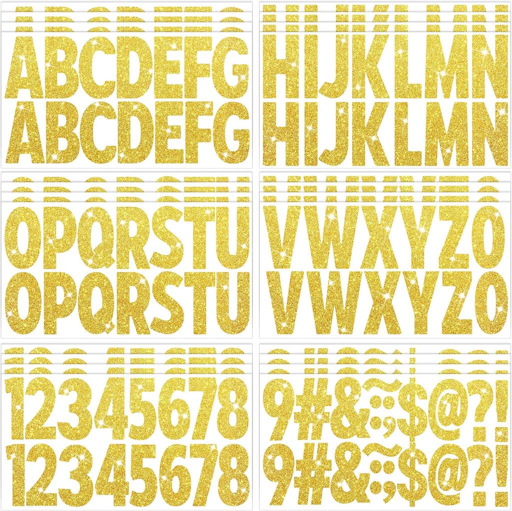 Glitter Letter Stickers 376 Pcs 2.5 Inch Gold Self Adhesive Vinyl For Mailbox Crafts Posters