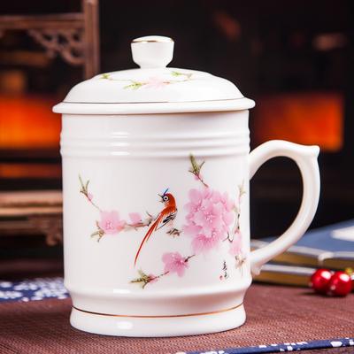 Tasse à thé traditionnelle chinoise de 900 ml avec couvercle en céramique bleue et blanche, grande capacité, pour eau, lait, café, thé
