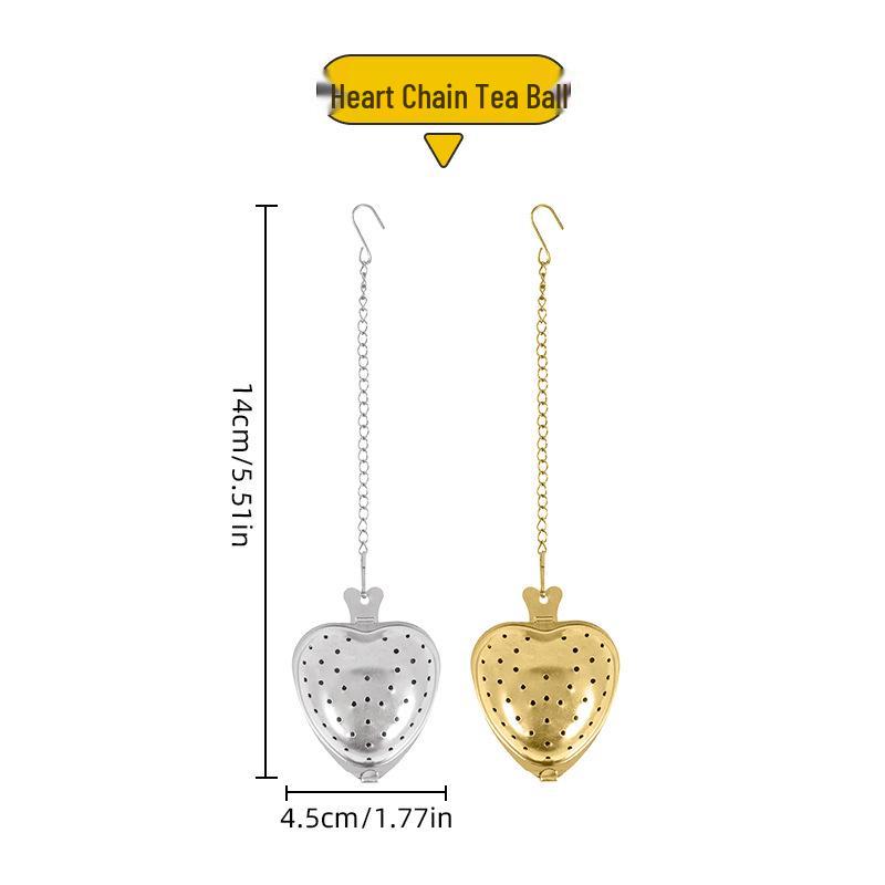 304 Stainless Steel Heart-Shaped Tea Infuser with Handle & Chain