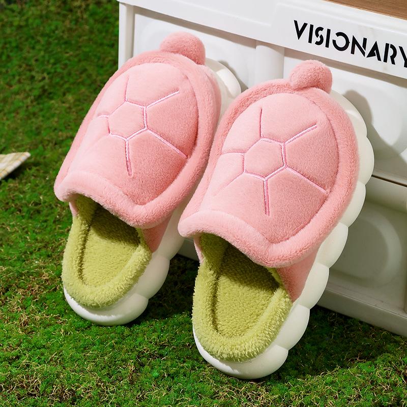 Creative Cute Turtle Cotton Slippers for Kids - Warm, Plush, Thick-Soled Winter Indoor Shoes