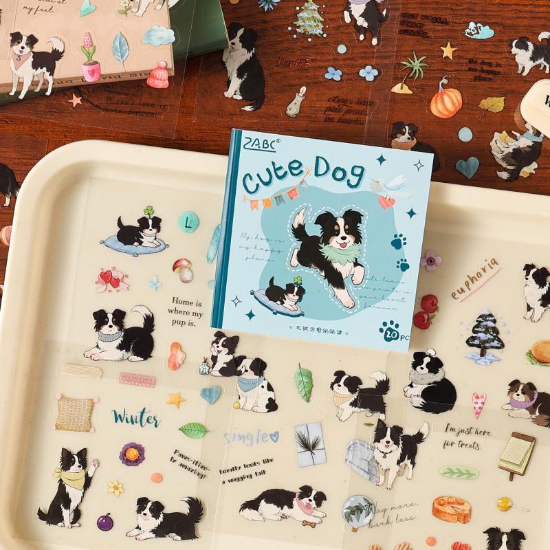 20pcs Cute Cartoon Cat & Dog Sticker Book, Adorable Pet Pattern Journal Decor Stickers, Student Diary Album DIY Collage Material