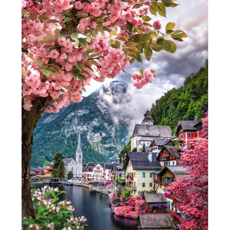 Floral Landscape 5D DIY Diamond Painting Kit City Street Scene Diamond Embroidery Painting Full Drills Mosaic Home Decor Gifts
